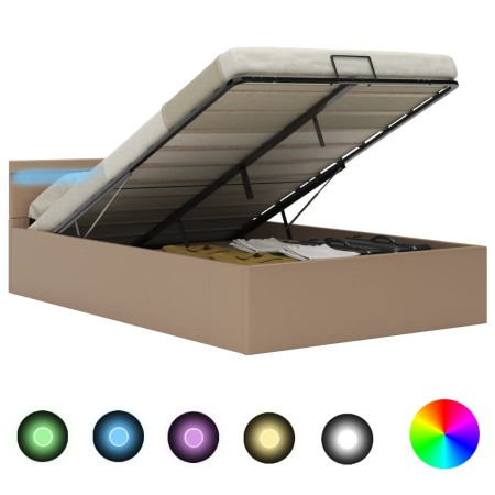 vidaXL Stauraumbett mit LED Cappuccino-Braun Kunstleder 120×200cm 