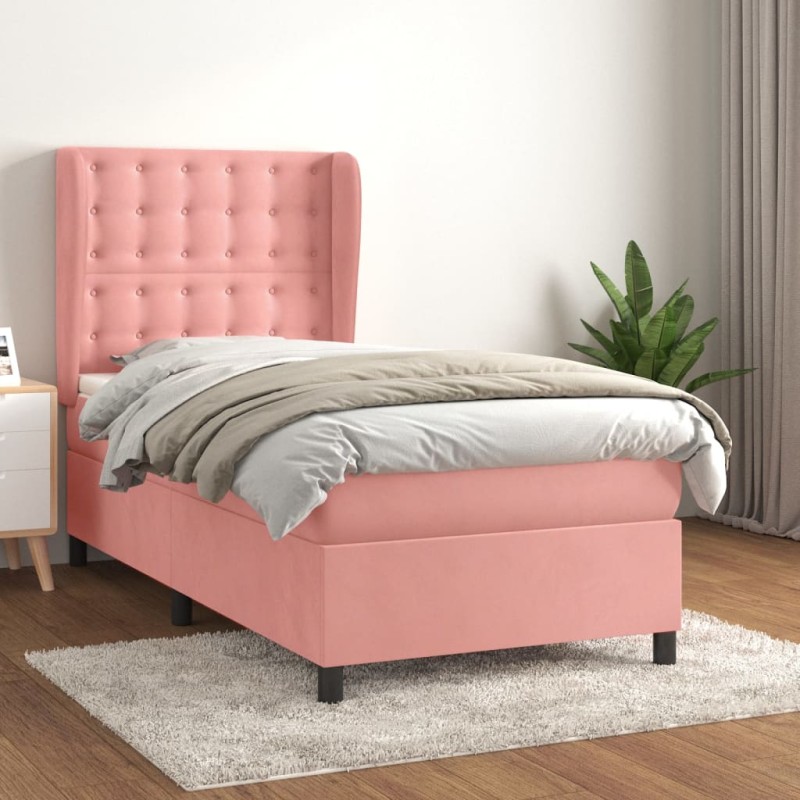 vidaXL Boxspringbett mit Matratze Rosa 90x190 cm Samt vidaXL Boxspringbett mit Matratze Rosa 90x190 cm Samt