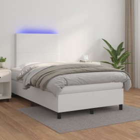 vidaXL Boxspringbett mit Matratze & LED Weiß 120x200 cm Kunstleder