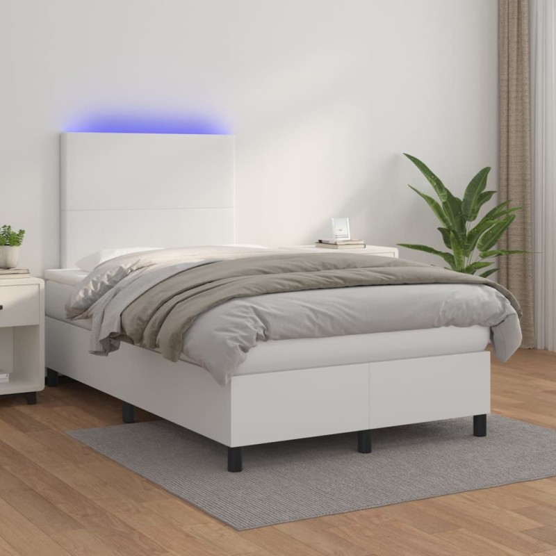 vidaXL Boxspringbett mit Matratze & LED Weiß 120x200 cm Kunstleder vidaXL Boxspringbett mit Matratze & LED Weiß 120x200 cm Kunstleder