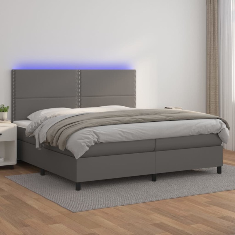 vidaXL Boxspringbett mit Matratze & LED Grau 200x200 cm Kunstleder vidaXL Boxspringbett mit Matratze & LED Grau 200x200 cm Kunstleder