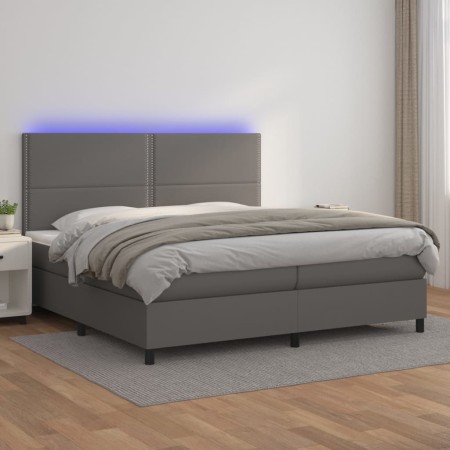 vidaXL Boxspringbett mit Matratze & LED Grau 200x200 cm Kunstleder