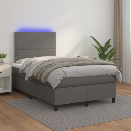 vidaXL Boxspringbett mit Matratze & LED Grau 120x200 cm Kunstleder