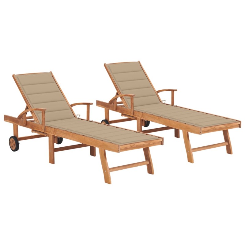 vidaXL Sonnenliegen 2 Stk. mit Auflagen Beige Massivholz Teak vidaXL Sonnenliegen 2 Stk. mit Auflagen Beige Massivholz Teak