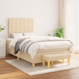 vidaXL Boxspringbett mit Matratze Creme 120x200 cm Stoff