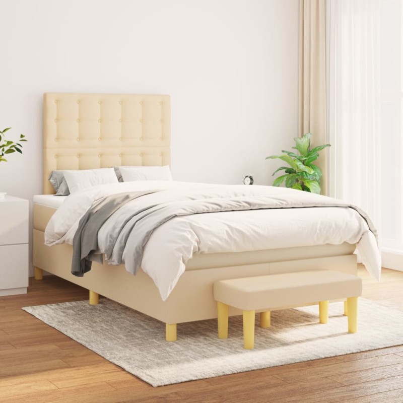 vidaXL Boxspringbett mit Matratze Creme 120x200 cm Stoff vidaXL Boxspringbett mit Matratze Creme 120x200 cm Stoff