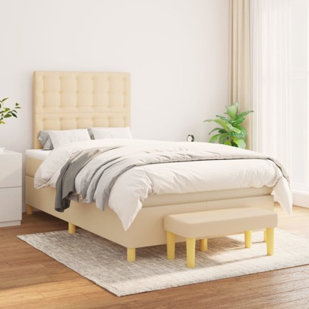 vidaXL Boxspringbett mit Matratze Creme 120x200 cm Stoff