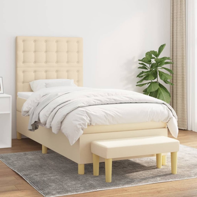 vidaXL Boxspringbett mit Matratze Creme 100x200 cm Stoff vidaXL Boxspringbett mit Matratze Creme 100x200 cm Stoff