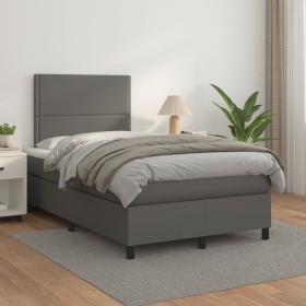 vidaXL Boxspringbett mit Matratze Grau 120x200 cm Kunstleder