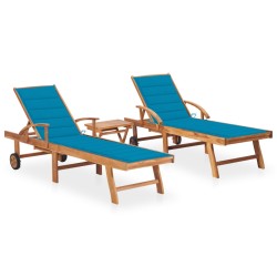 vidaXL Sonnenliegen 2 Stk. mit Tisch und Auflagen Massivholz Teak