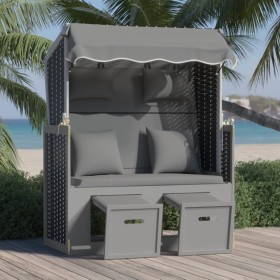 vidaXL Strandkorb mit Kissen Poly Rattan Massivholz Anthrazit Schwarz