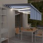 vidaXL Markise Manuell Einziehbar mit Rollo & LED 6x3 m Blau & Weiß vidaXL Markise Manuell Einziehbar mit Rollo & LED 6x3 m Blau & Weiß