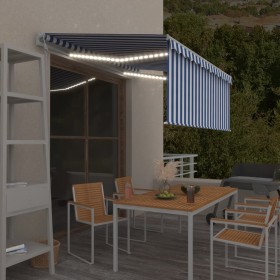 vidaXL Markise Automatisch mit Rollo LED Windsensor 3,5x2,5m Blau Weiß  