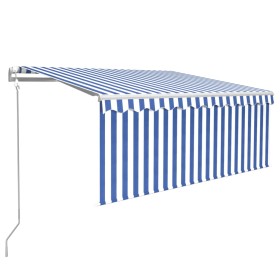 vidaXL Markise Automatisch mit Rollo LED Windsensor 3,5x2,5m Blau Weiß  