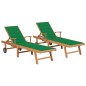 Sonnenliegen 2 Stk. mit Auflagen Grün Massivholz Teak Sonnenliegen 2 Stk. mit Auflagen Grün Massivholz Teak