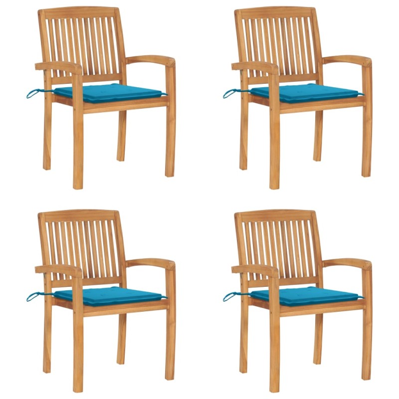 Stapelbare Gartenstühle mit Kissen 4 Stk. Massivholz Teak Stapelbare Gartenstühle mit Kissen 4 Stk. Massivholz Teak