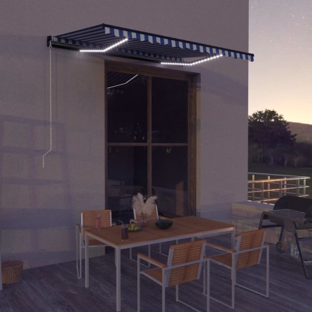 vidaXL Markise Manuell Einziehbar mit LED 350x250 cm Blau & Weiß