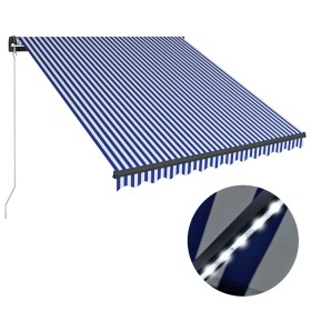 vidaXL Markise Manuell Einziehbar mit LED 350x250 cm Blau & Weiß