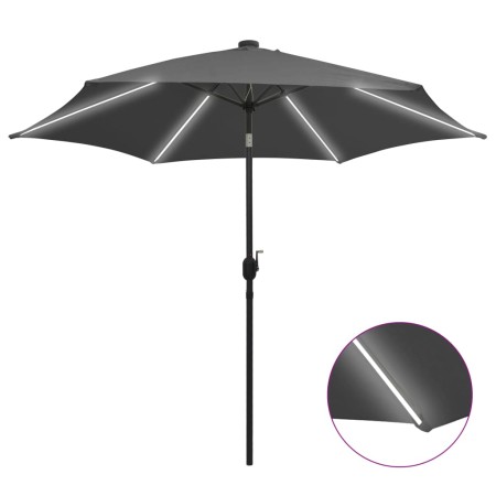 vidaXL Sonnenschirm mit LED-Leuchten & Aluminium-Mast 300 cm Anthrazit