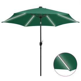 vidaXL Sonnenschirm mit LED-Leuchten & Aluminium-Mast 300 cm Grün