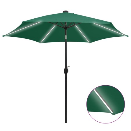 vidaXL Sonnenschirm mit LED-Leuchten & Aluminium-Mast 300 cm Grün