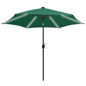 vidaXL Sonnenschirm mit LED-Leuchten & Aluminium-Mast 300 cm Grün