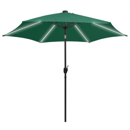 vidaXL Sonnenschirm mit LED-Leuchten & Aluminium-Mast 300 cm Grün