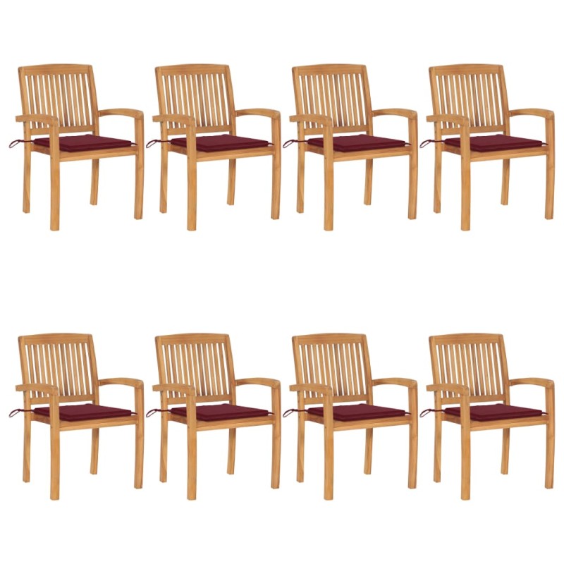 Stapelbare Gartenstühle mit Kissen 8 Stk. Massivholz Teak Stapelbare Gartenstühle mit Kissen 8 Stk. Massivholz Teak