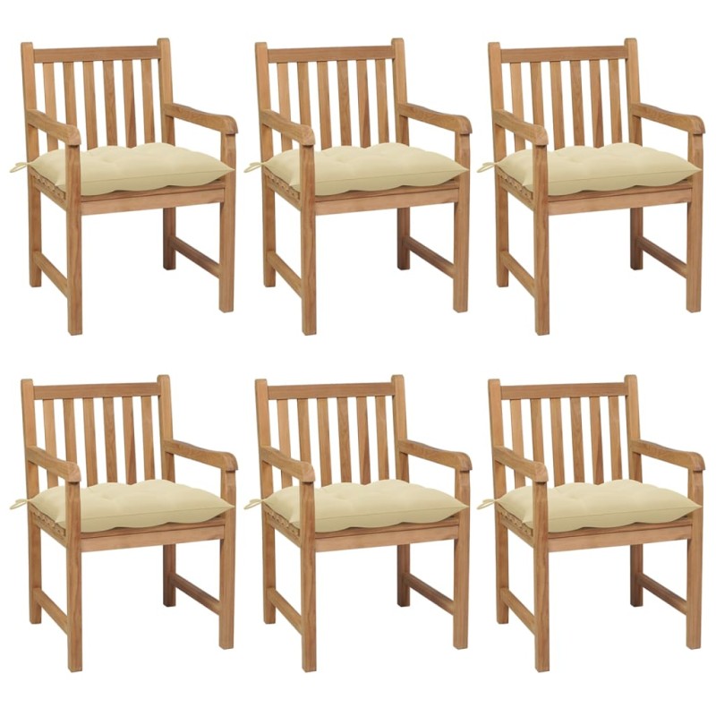 Gartenstühle 6 Stk. mit Cremeweißen Kissen Massivholz Teak Gartenstühle 6 Stk. mit Cremeweißen Kissen Massivholz Teak