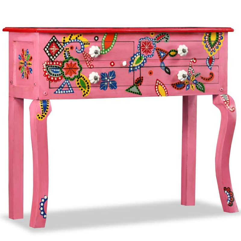 vidaXL Konsolentisch Mangoholz Massiv Rosa Handbemalt vidaXL Konsolentisch Mangoholz Massiv Rosa Handbemalt