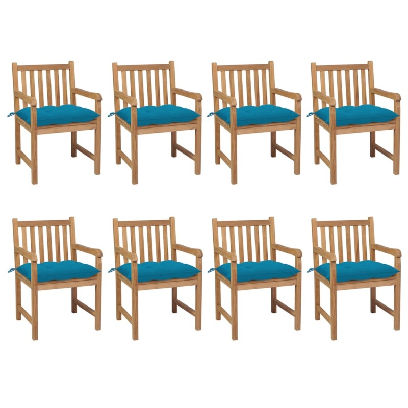 Gartenstühle 8 Stk. mit Hellblauen Kissen Massivholz Teak Gartenstühle 8 Stk. mit Hellblauen Kissen Massivholz Teak