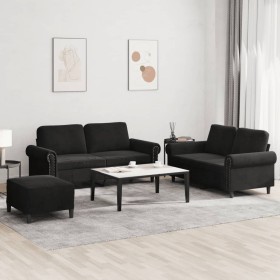 vidaXL 3-tlg. Sofagarnitur mit Kissen Schwarz Samt