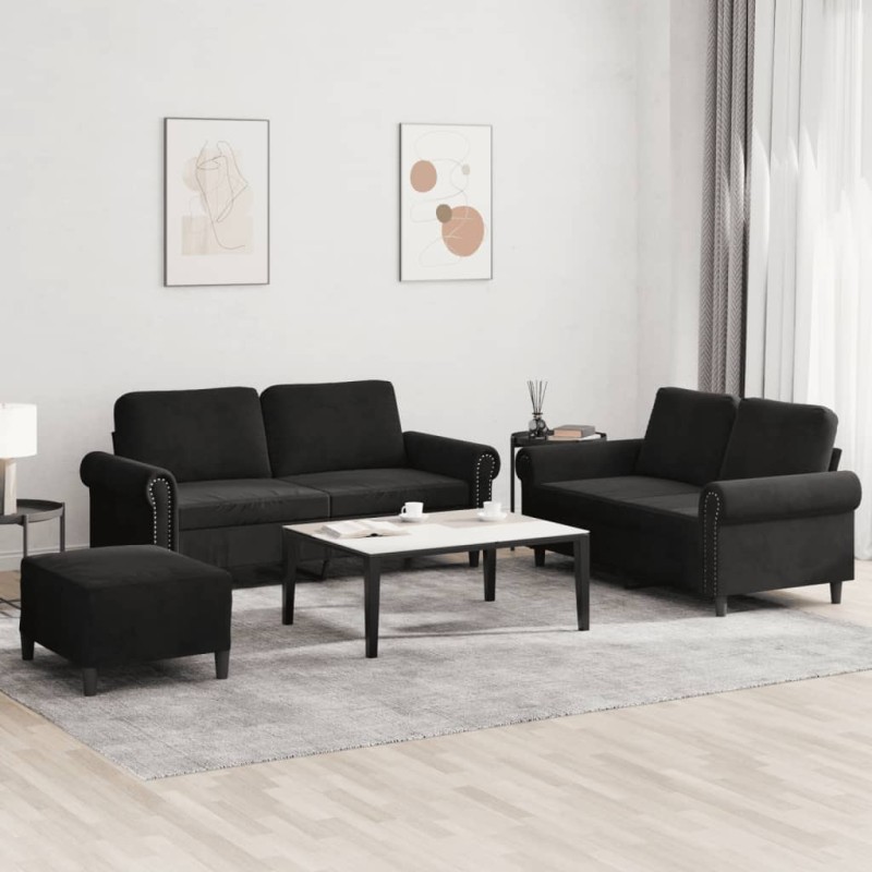vidaXL 3-tlg. Sofagarnitur mit Kissen Schwarz Samt vidaXL 3-tlg. Sofagarnitur mit Kissen Schwarz Samt