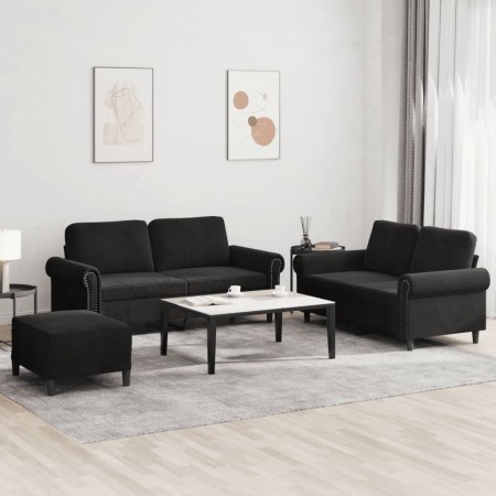 vidaXL 3-tlg. Sofagarnitur mit Kissen Schwarz Samt