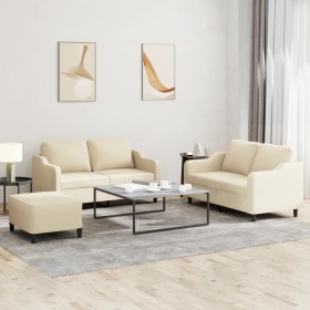 vidaXL 3-tlg. Sofagarnitur mit Kissen Creme Stoff