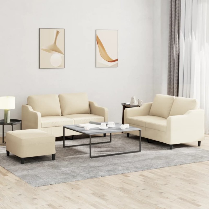 vidaXL 3-tlg. Sofagarnitur mit Kissen Creme Stoff vidaXL 3-tlg. Sofagarnitur mit Kissen Creme Stoff