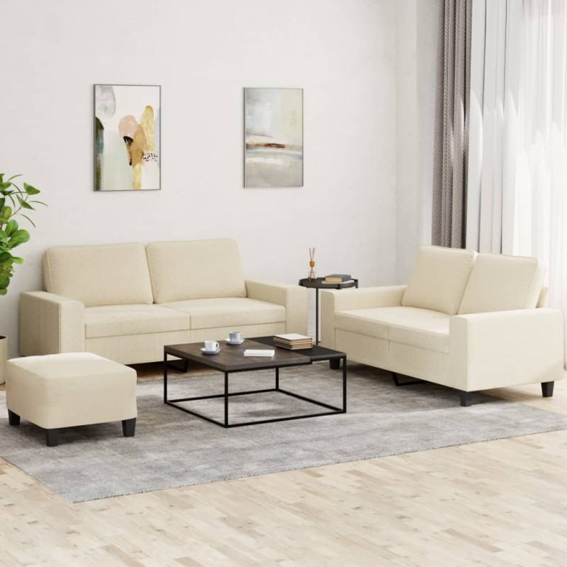 vidaXL 3-tlg. Sofagarnitur Creme Stoff vidaXL 3-tlg. Sofagarnitur Creme Stoff