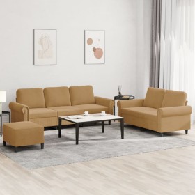 vidaXL 3-tlg. Sofagarnitur mit Kissen Braun Samt