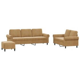 vidaXL 3-tlg. Sofagarnitur mit Kissen Braun Samt