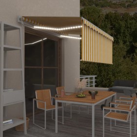 vidaXL Markise Automatisch mit Rollo LED Windsensor 3,5x2,5m Gelb Weiß  