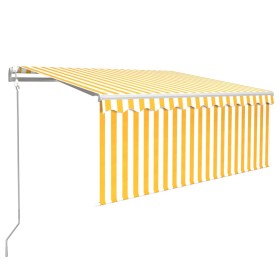 vidaXL Markise Automatisch mit Rollo LED Windsensor 3,5x2,5m Gelb Weiß  