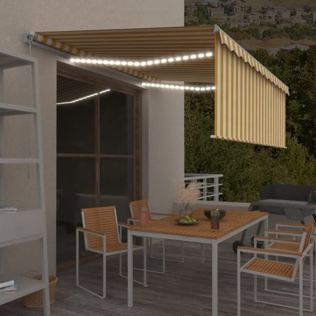 vidaXL Markise Manuell Einziehbar mit Rollo & LED 4,5x3 m Gelb & Weiß