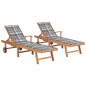 Sonnenliegen 2 Stk. Auflagen Graues Karomuster Massivholz Teak Sonnenliegen 2 Stk. Auflagen Graues Karomuster Massivholz Teak