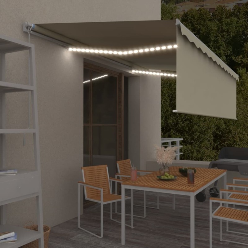 vidaXL Markise Manuell Einziehbar mit Rollo & LED 5x3 m Creme vidaXL Markise Manuell Einziehbar mit Rollo & LED 5x3 m Creme