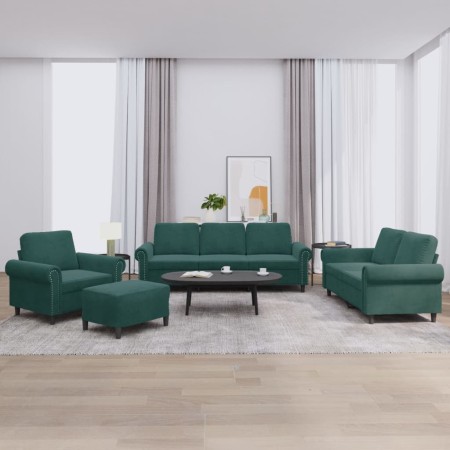 vidaXL 4-tlg. Sofagarnitur mit Kissen Dunkelgrün Samt