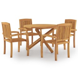 5-tlg. Garten-Essgruppe Massivholz Teak