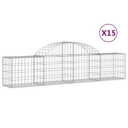 vidaXL Gabionen mit Hochbogen 15 Stk. 200x30x40/60 cm Verzinktes Eisen