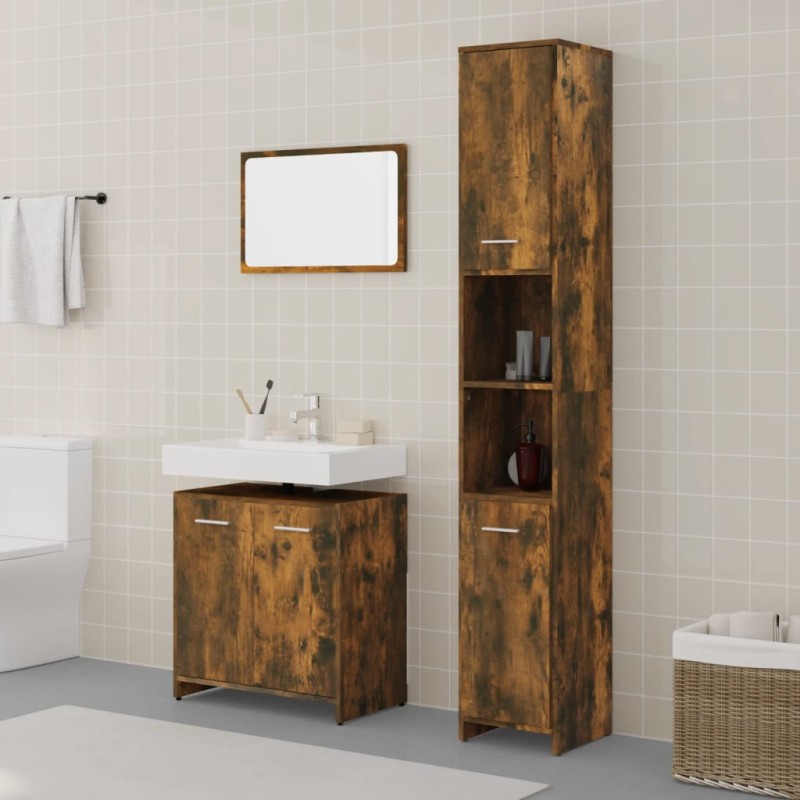vidaXL 3-tlg. Badmöbel-Set Räuchereiche Holzwerkstoff vidaXL 3-tlg. Badmöbel-Set Räuchereiche Holzwerkstoff