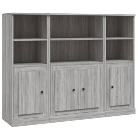 vidaXL Highboards 3 Stk. Grau Sonoma Holzwerkstoff
