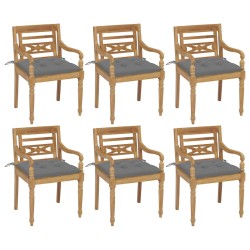 Batavia-Stühle mit Kissen 6 Stk. Massivholz Teak